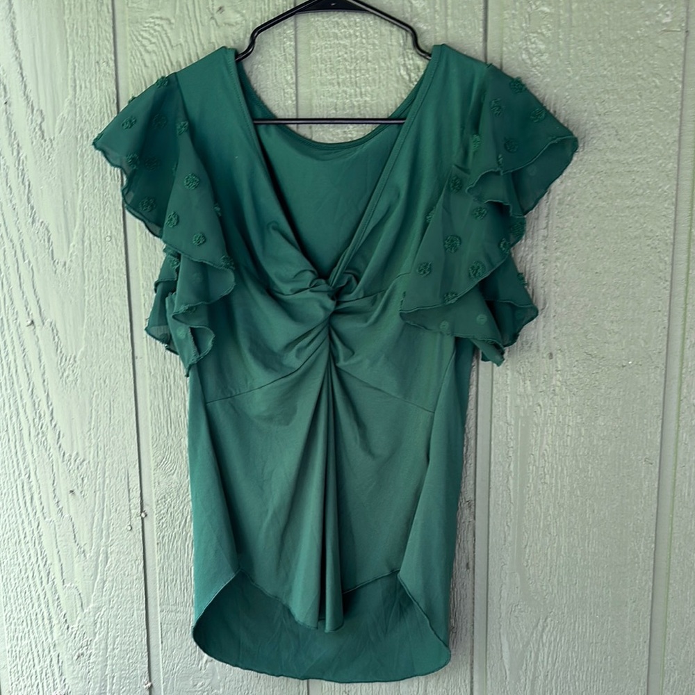 SHEIN Green Ruffled Tie Front Blouse